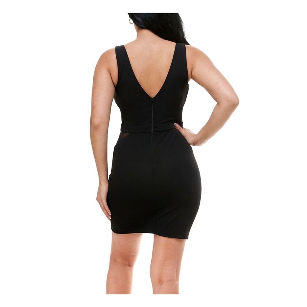 CRYSTAL DOLLS Womens Body Con Short Dress Black Sleeveless Mesh-inset Juniors 7 - Picture 2 of 2